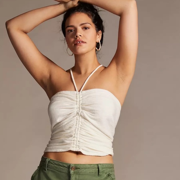 Anthropologie Tops - NWT ANTHROPOLOGIE Pilcro Ruched Ribbed Halter Top Cream Colored Size Small